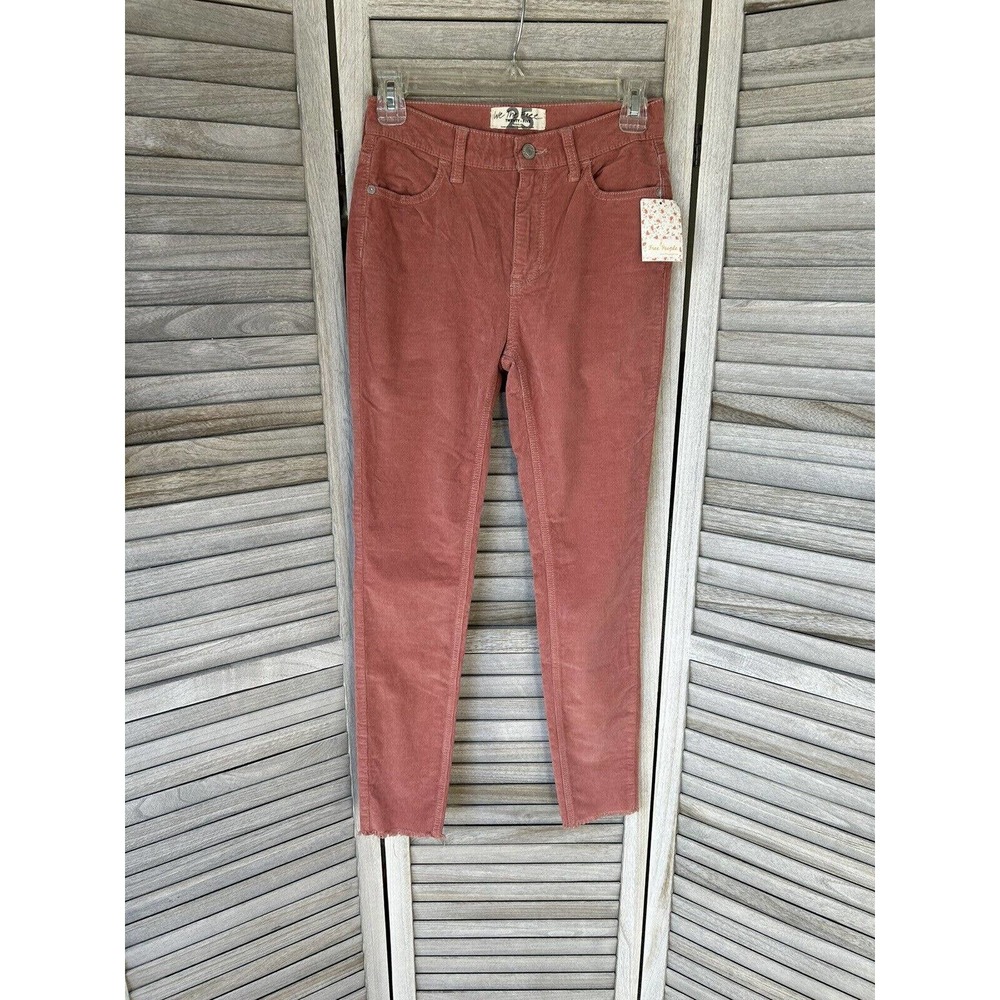 FREE PEOPLE Pants Women’s 25 Modern Maeve Corduroy Raw Hem High Waisted Pink NEW